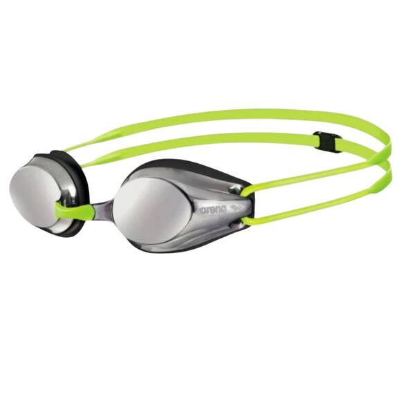 Arena Tracks Mirror Swim Goggles, Junior Ages 6-12, Dark Lens, Yellow, NWT - Picture 1 of 4